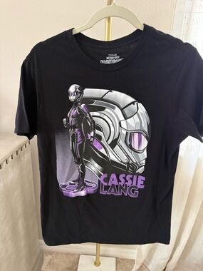 Marvel Cassie Lang Black Short Sleeve Graphic Tee with Purple and Silver Print